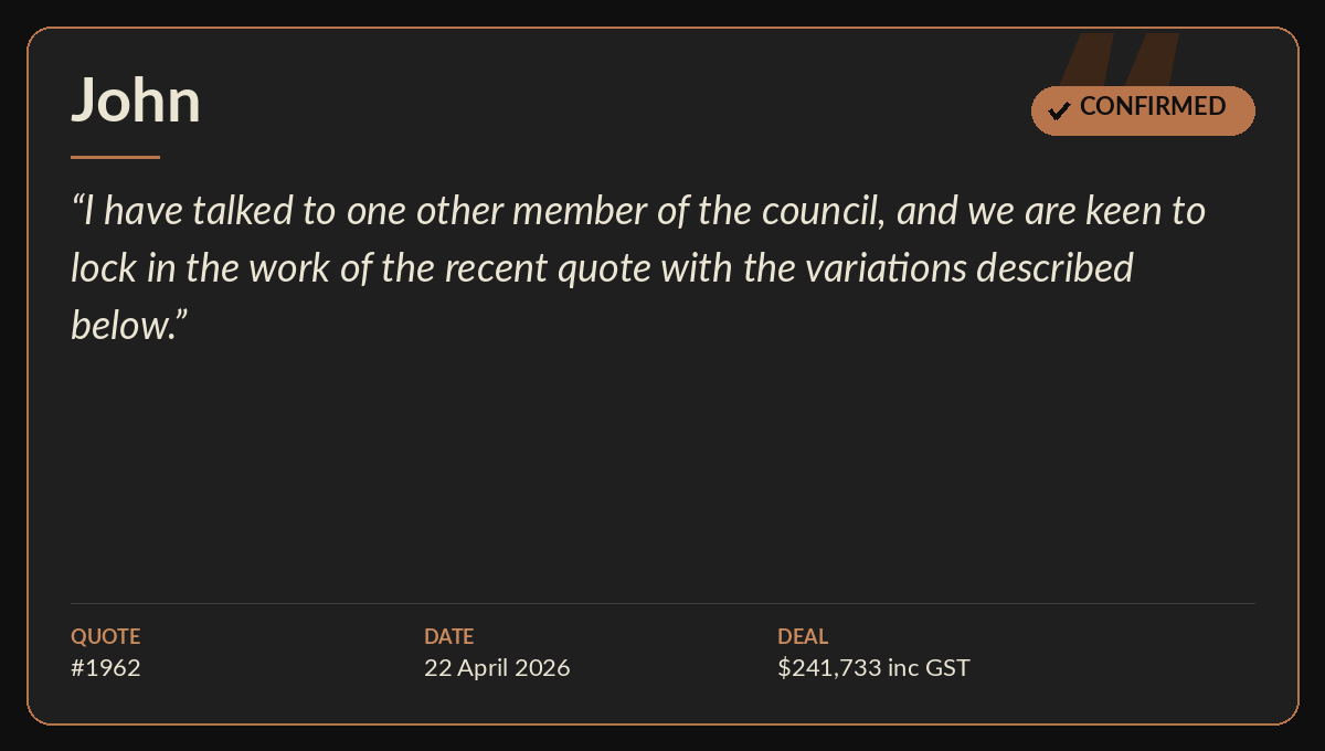 John confirming Quote 1962